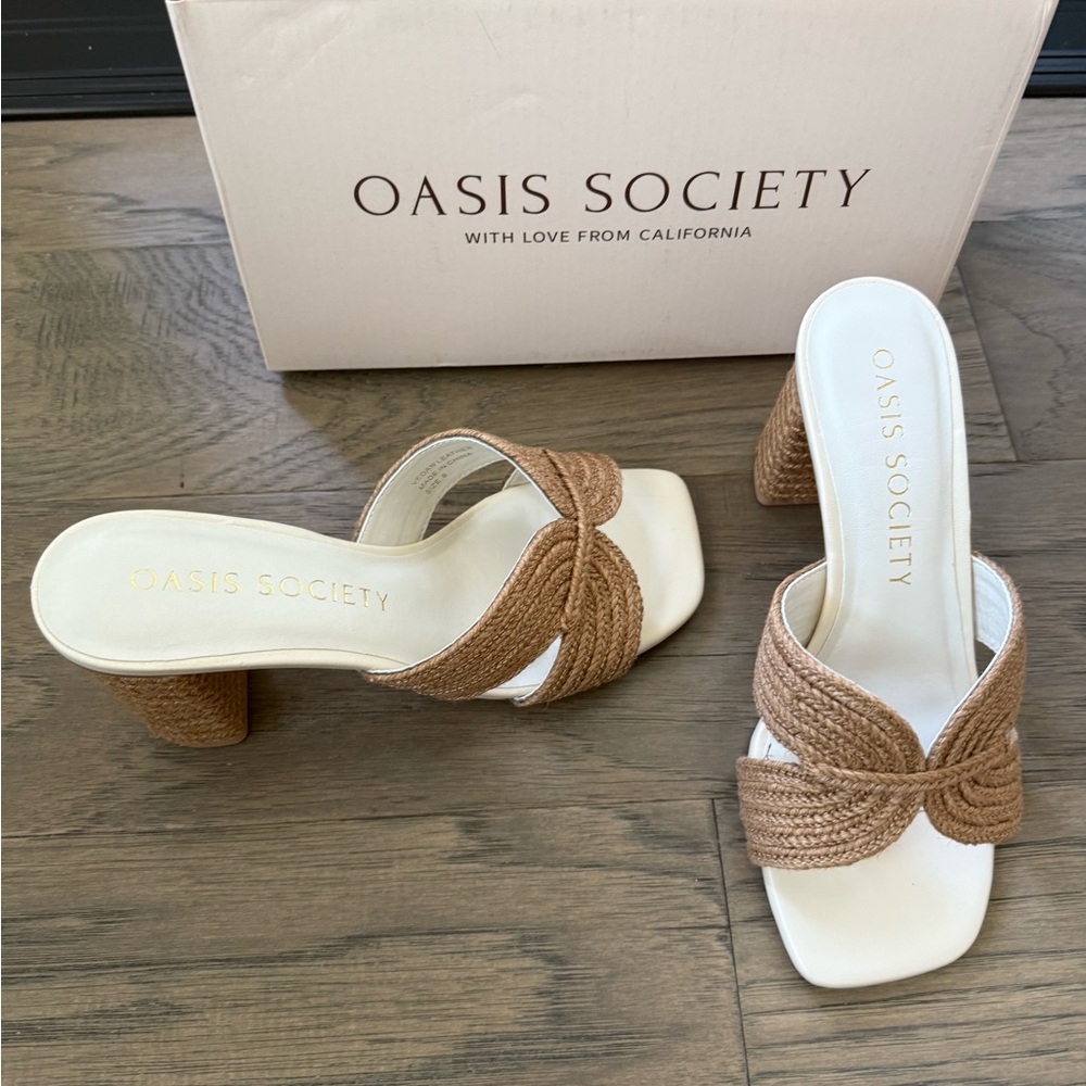 Society Women's Tan Woven Sandals mule white 6 wedge shoe Vici - Picture 4 of 5